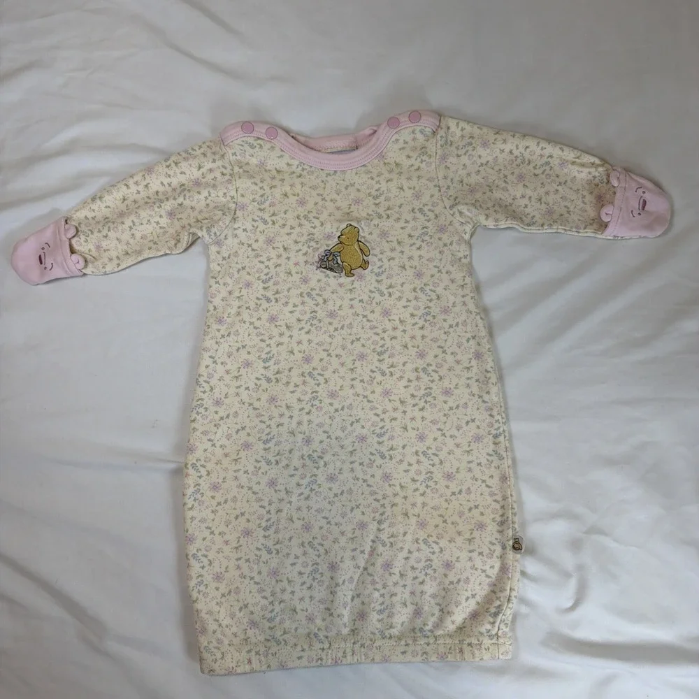 Vintage Classic Pooh Sleeper Gown Girl Size 0-3 Months 100% Cotton